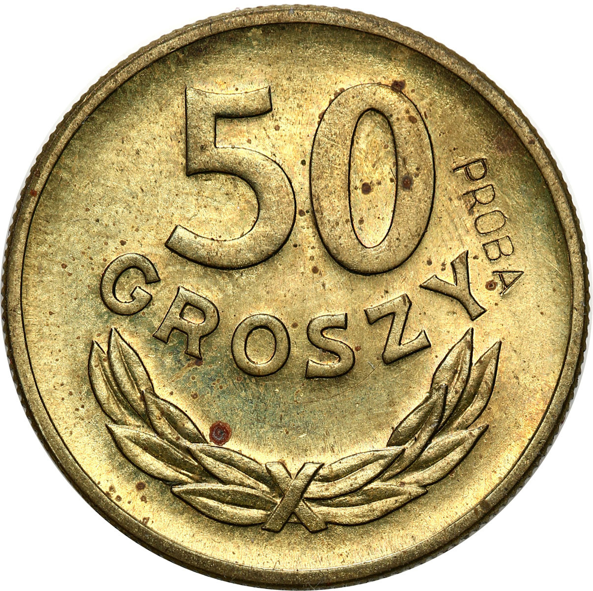 PRL. PRÓBA mosiądz 50 groszy 1949 - NAKŁAD 100 sztuk